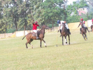 players jostle for the ball during one of the national polo tournaments in ibadan recently.