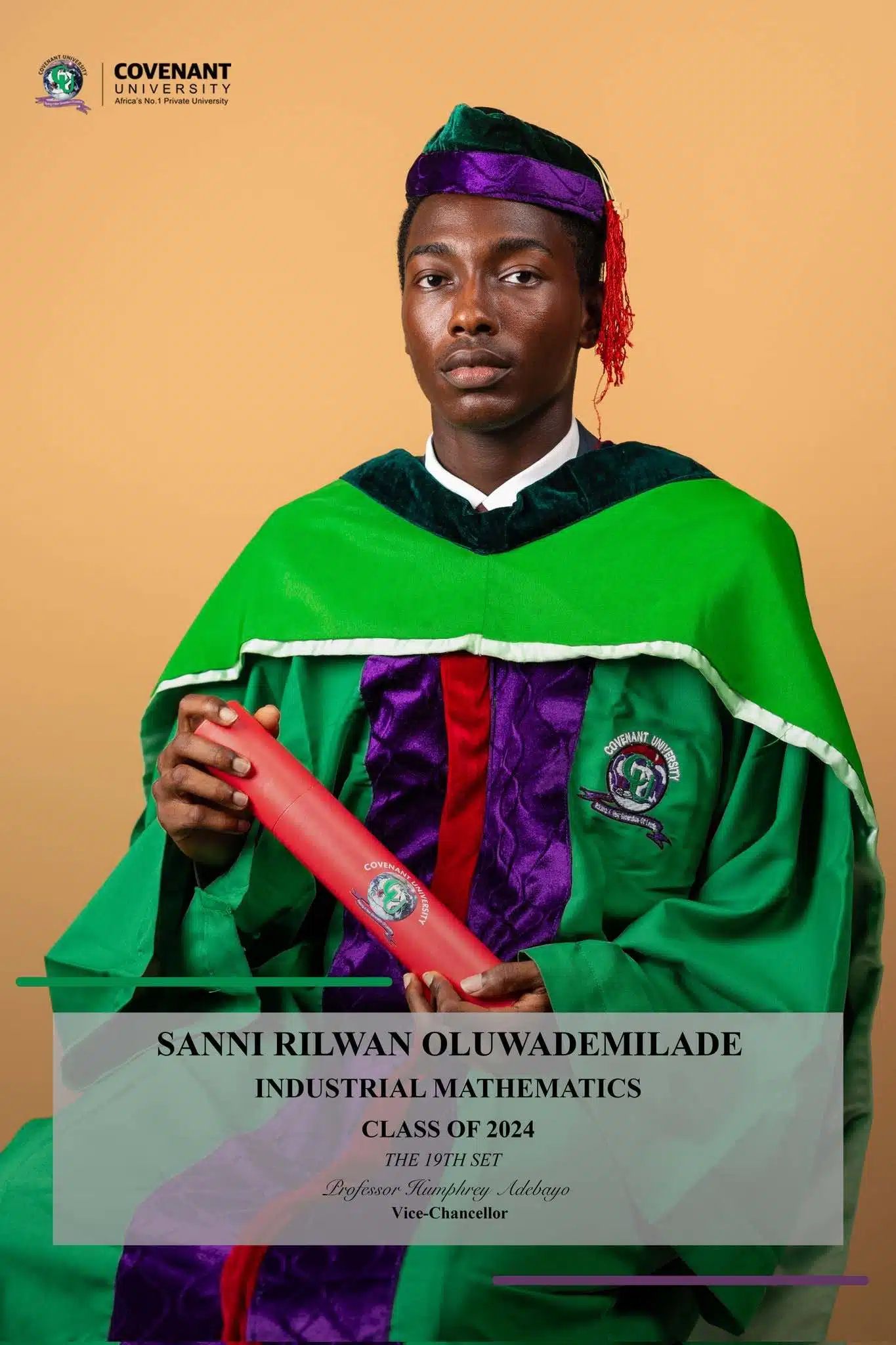 Covenant University student bags overall best with 4.99 CGPA Sanni Rilwan Oluwademilade