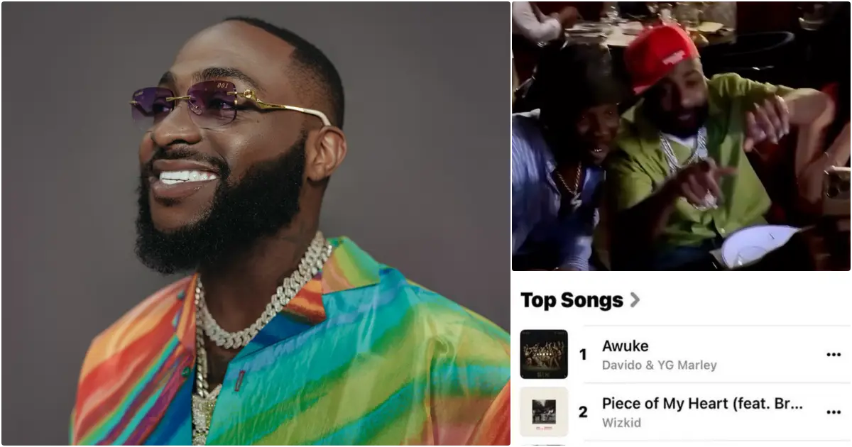 Davido jubilates as his new song 'Awuke' overtakes Wizkid's track