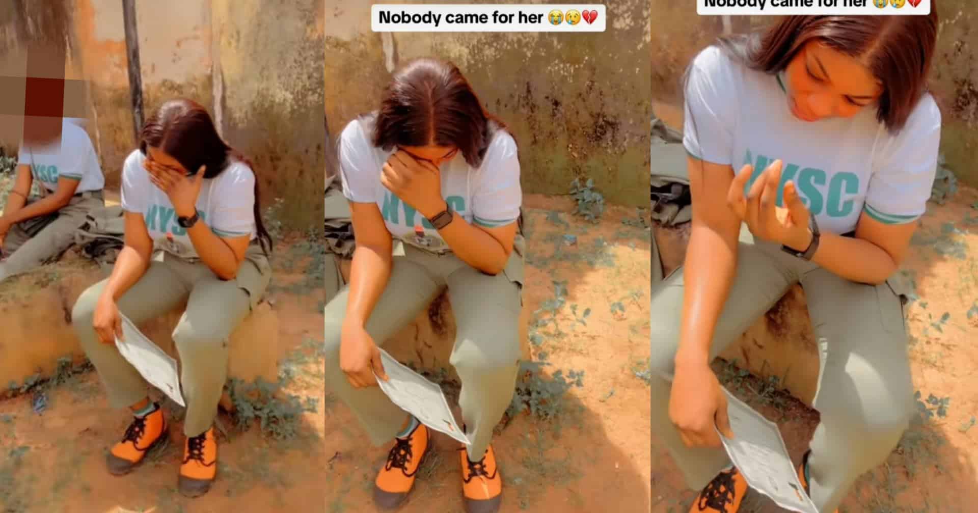 Female corper tears up after nobody came to celebrate her POP with her