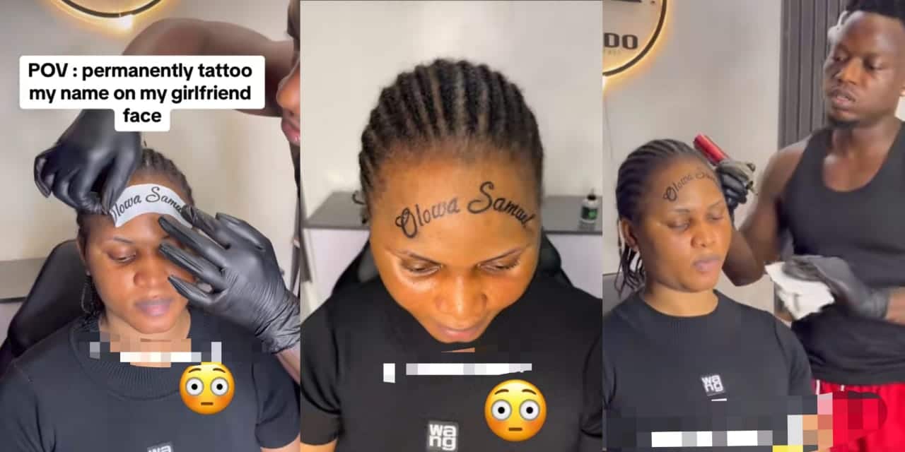 Boyfriend permanently tattoos his name on girlfriend's face