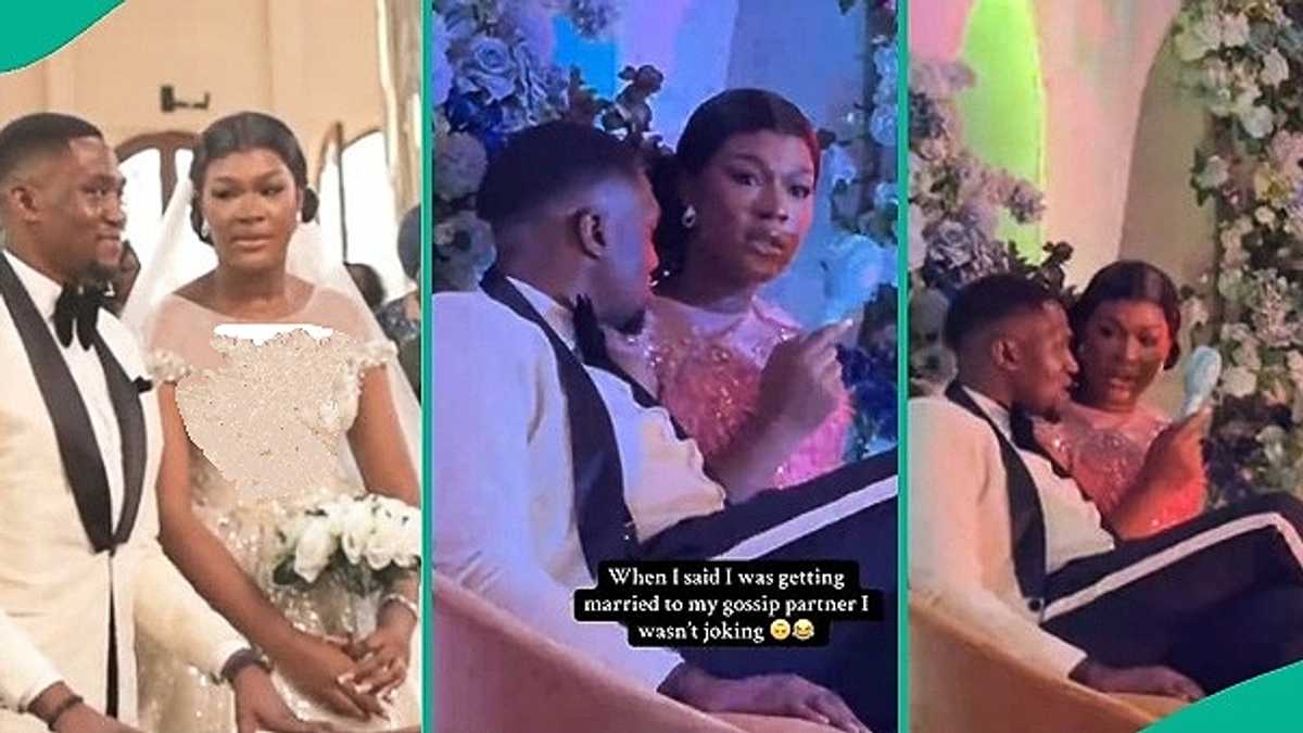 Nigerian Couple Goes Viral for 'Gossiping' Heavily on Wedding Day, Video Trends Online