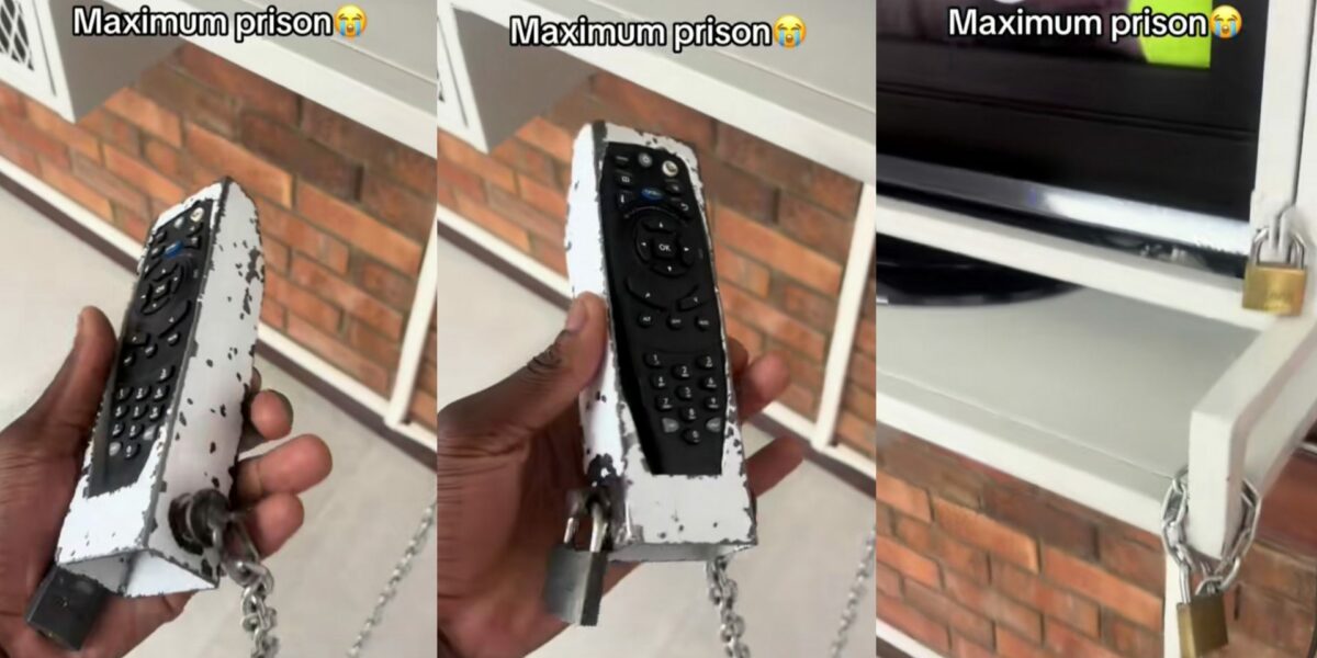 Shock as man chains his remote to TV to prevent loss