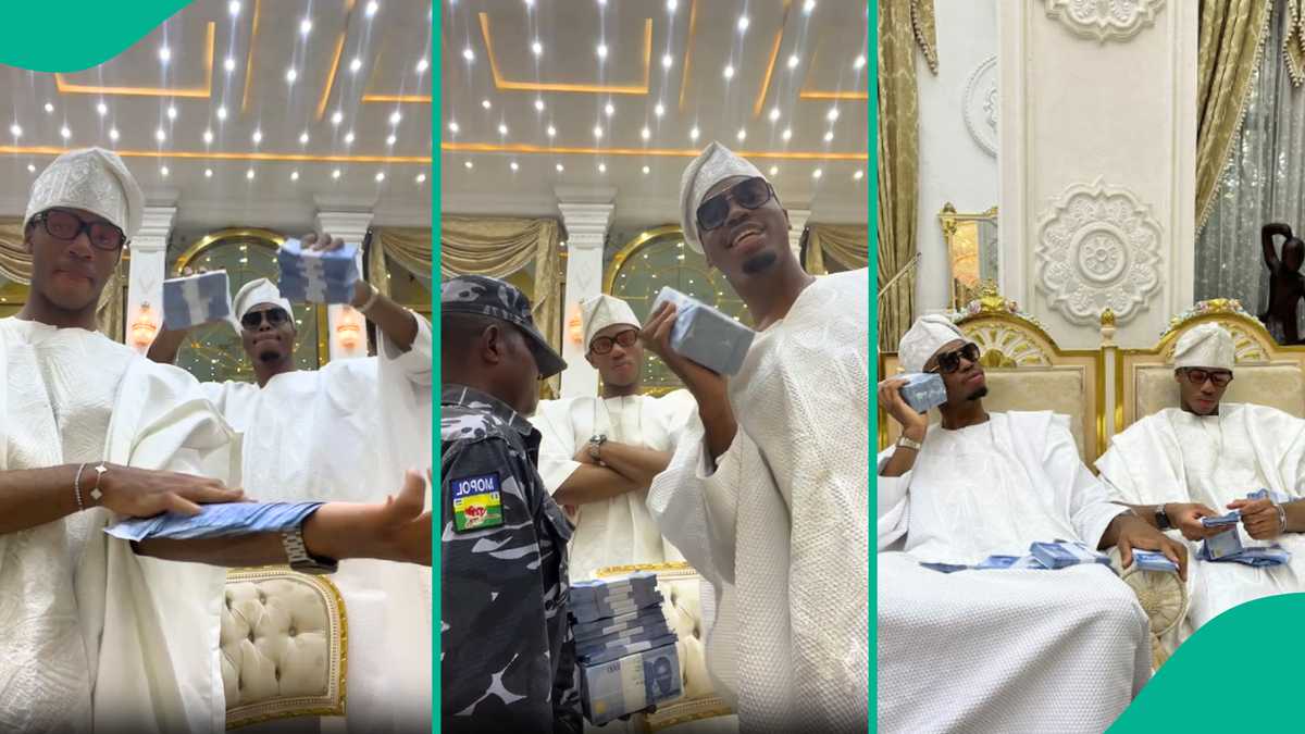 Peeps React to Video of Policeman Holding Cash Bundles for Billionaire Okoya’s Sons: “Disrespectful”